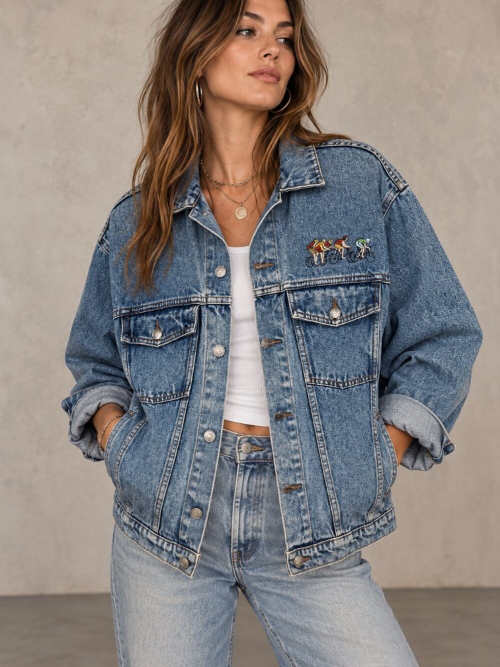 Vintage London Fog Bicycle Denim Trucker Jean Jacket Size Large